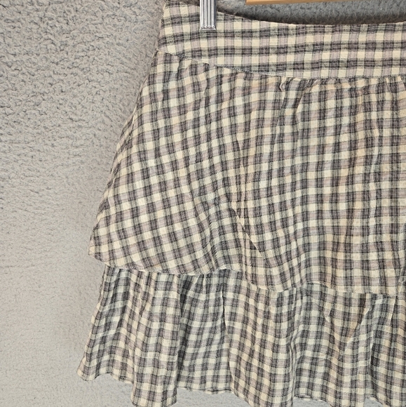 Urban Social Womens 2 Tiered Skirt Sz L Black & Tan Plaid  Side Zip Summer Days - Picture 2 of 8